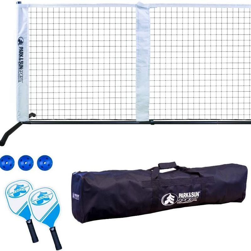Park & Sun Sports 21 Inch Portable Pickleball and Tennis Play Outdoor Game Net & Set with 2 Paddles, 3 Plastic Balls, and Carrying Travel Case