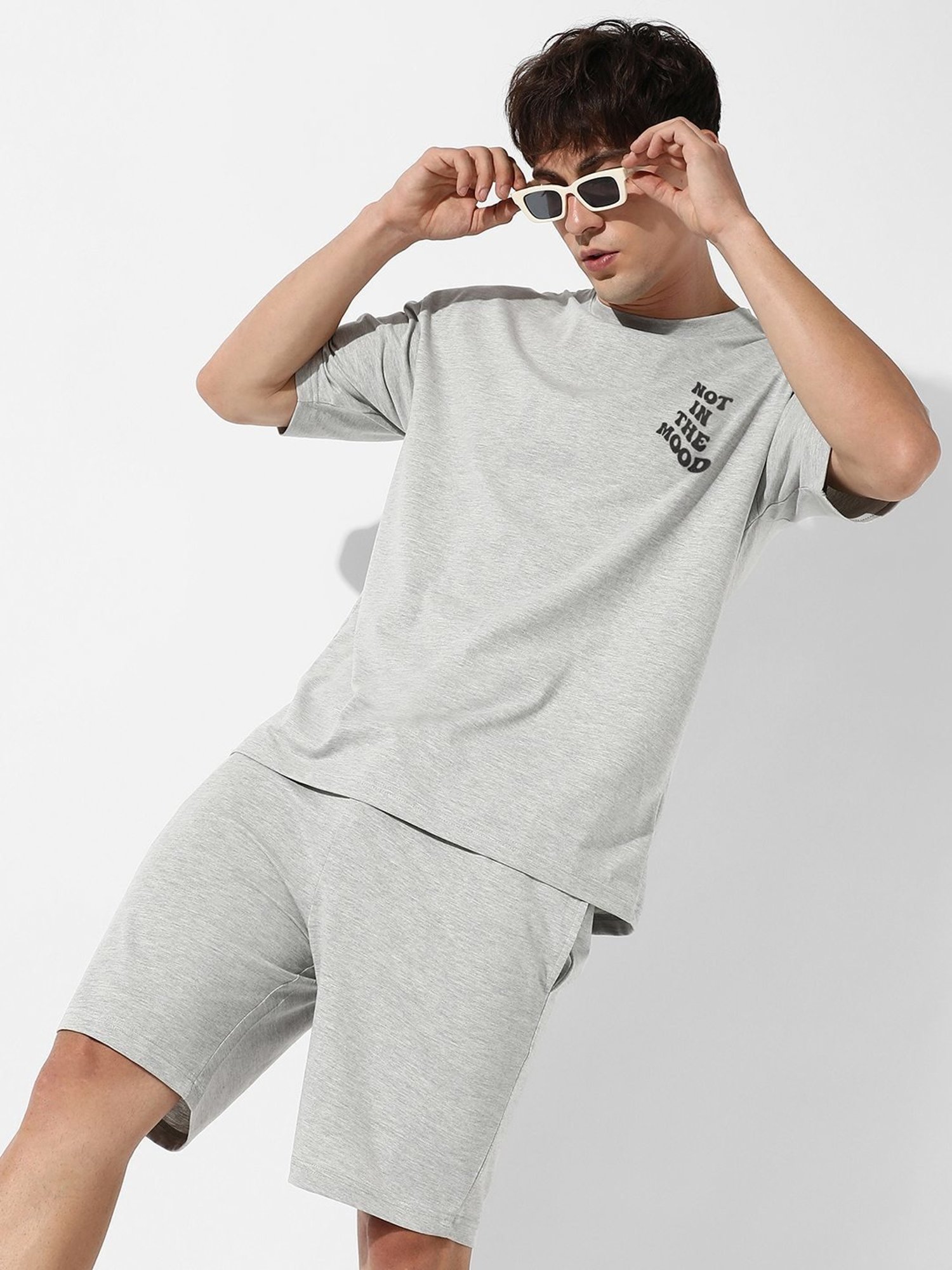 Campus Sutra Mid Grey Regular Fit Oversized Not In The Mood Printed Co-Ord Set