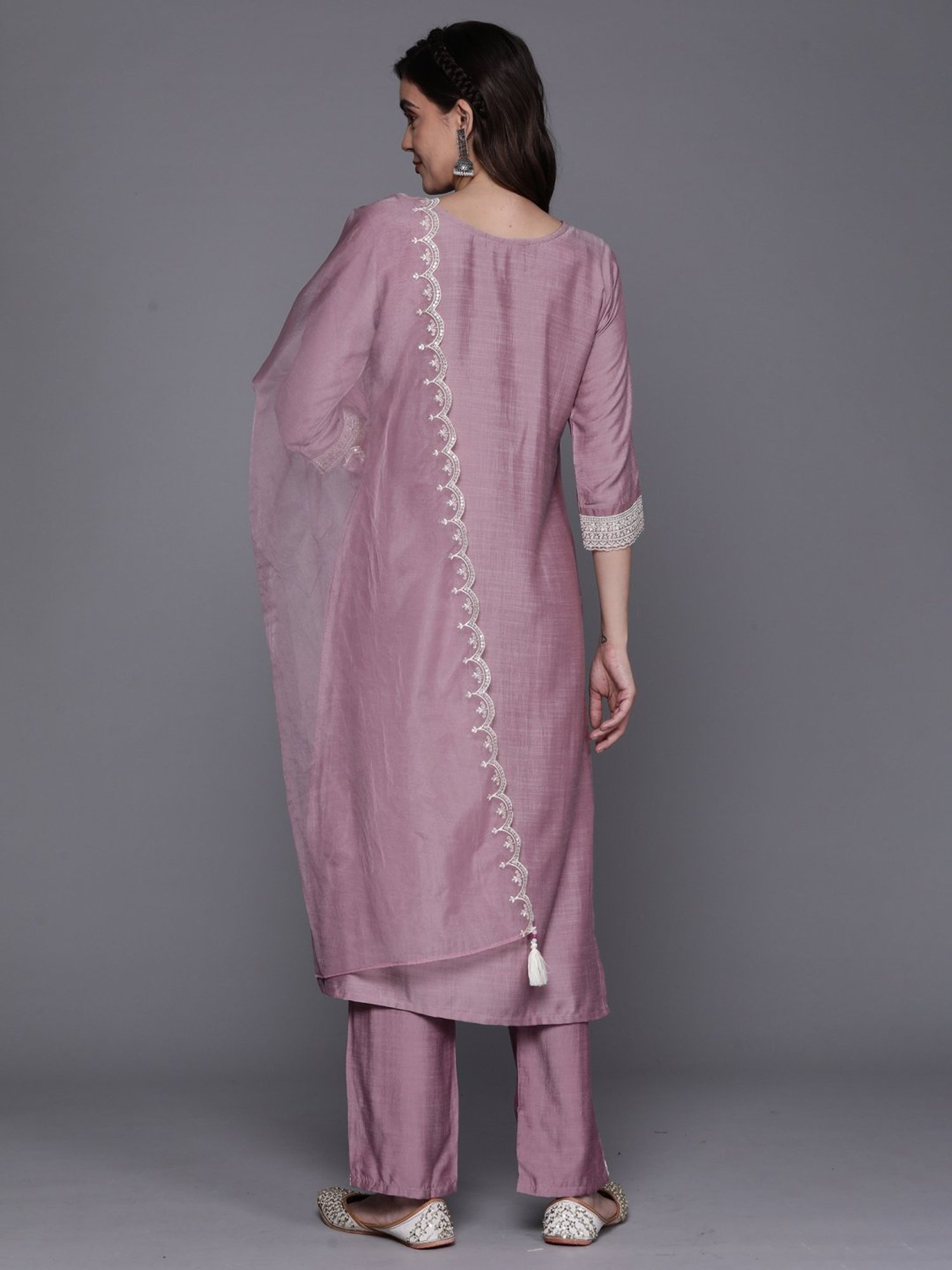 Indo Era Purple Embroidered Kurta Pant Set With Dupatta