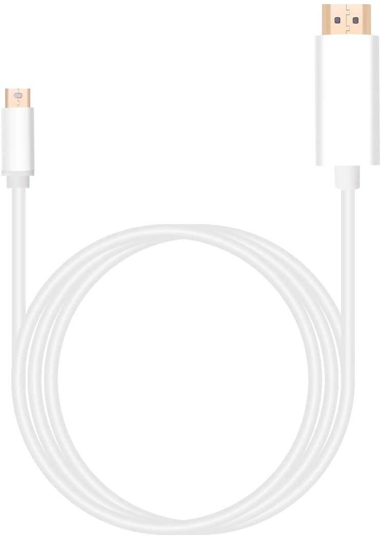 White 6 Feet Mini DisplayPort(Thunderbolt) to HDMI Adapter, Mini DP Display Port to HDMI Converter Male to Male Gold-Plated Cord Compatible for MacBook Pro, MacBook Air, Mac Mini, Microsoft Surface P