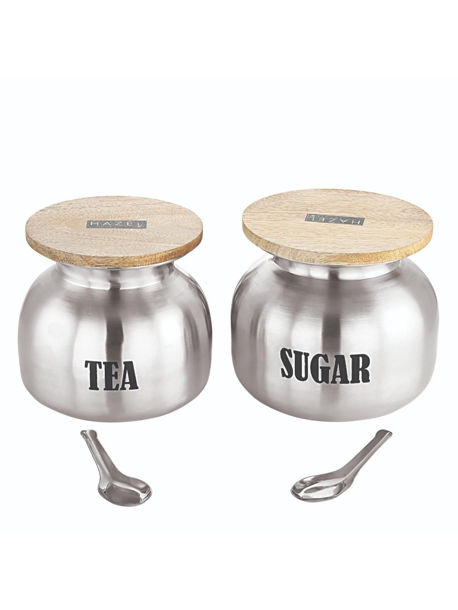 HAZEL Silver Stainless Steel Tea Sugar Containers - Set of 2