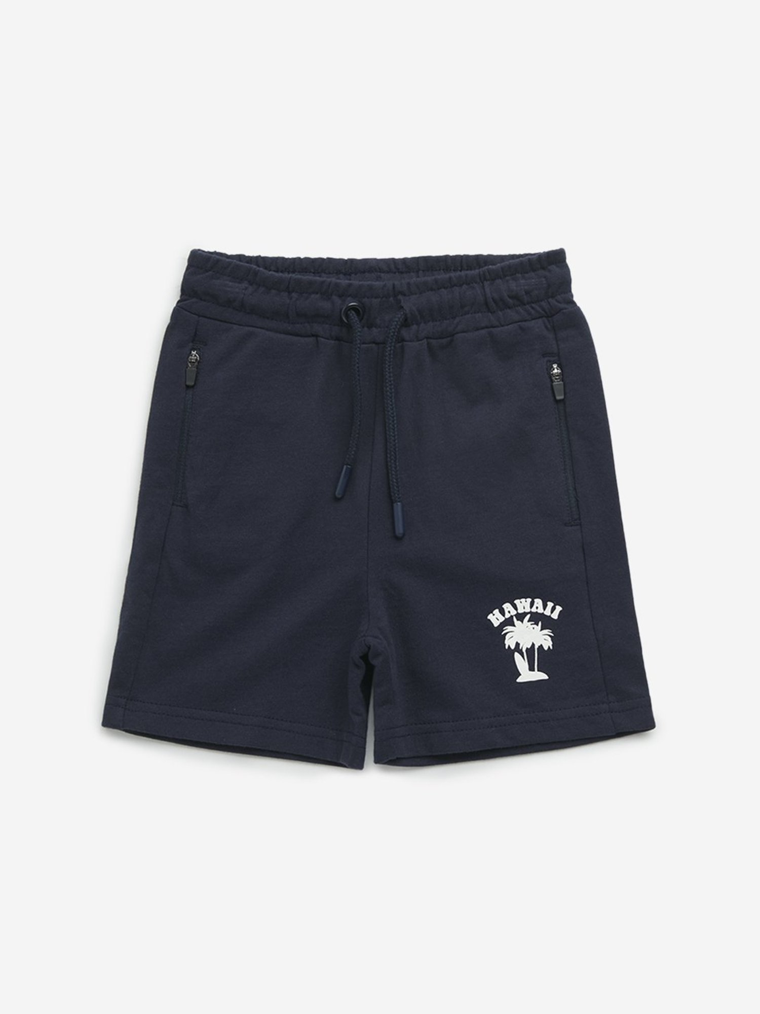 HOP Kids by Westside Navy Text Design Mid-Rise Cotton Shorts
