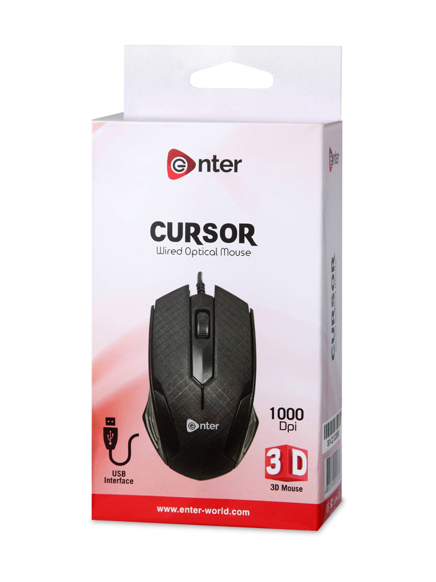 Enter Coursor Wired Optical Mouse (USB 2.0, USB 3.0, Black)