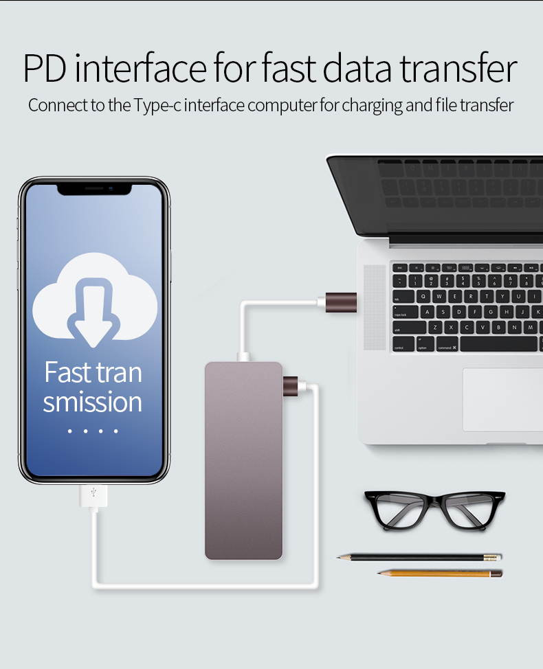 CableDeconn USB-C Thunderbolt 3 Hub usb3.1 Type C to HDMI 4K VGA 1080P SB3.0 USB2.0 USB C PD 5in1 Docking Adapter for Macbook Pro 2017 2016