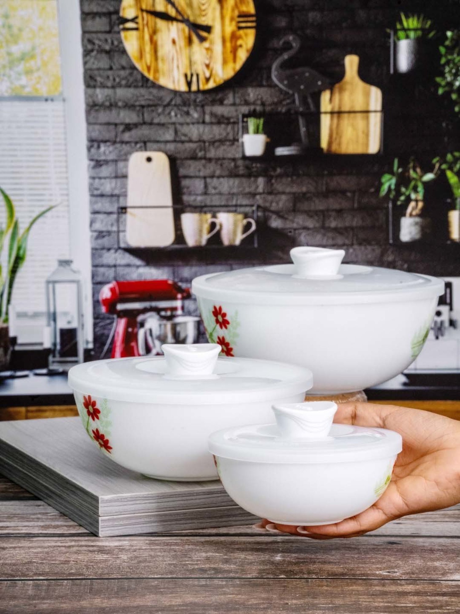 Cello White Opalware 3-Piece Mixing Bowl Set