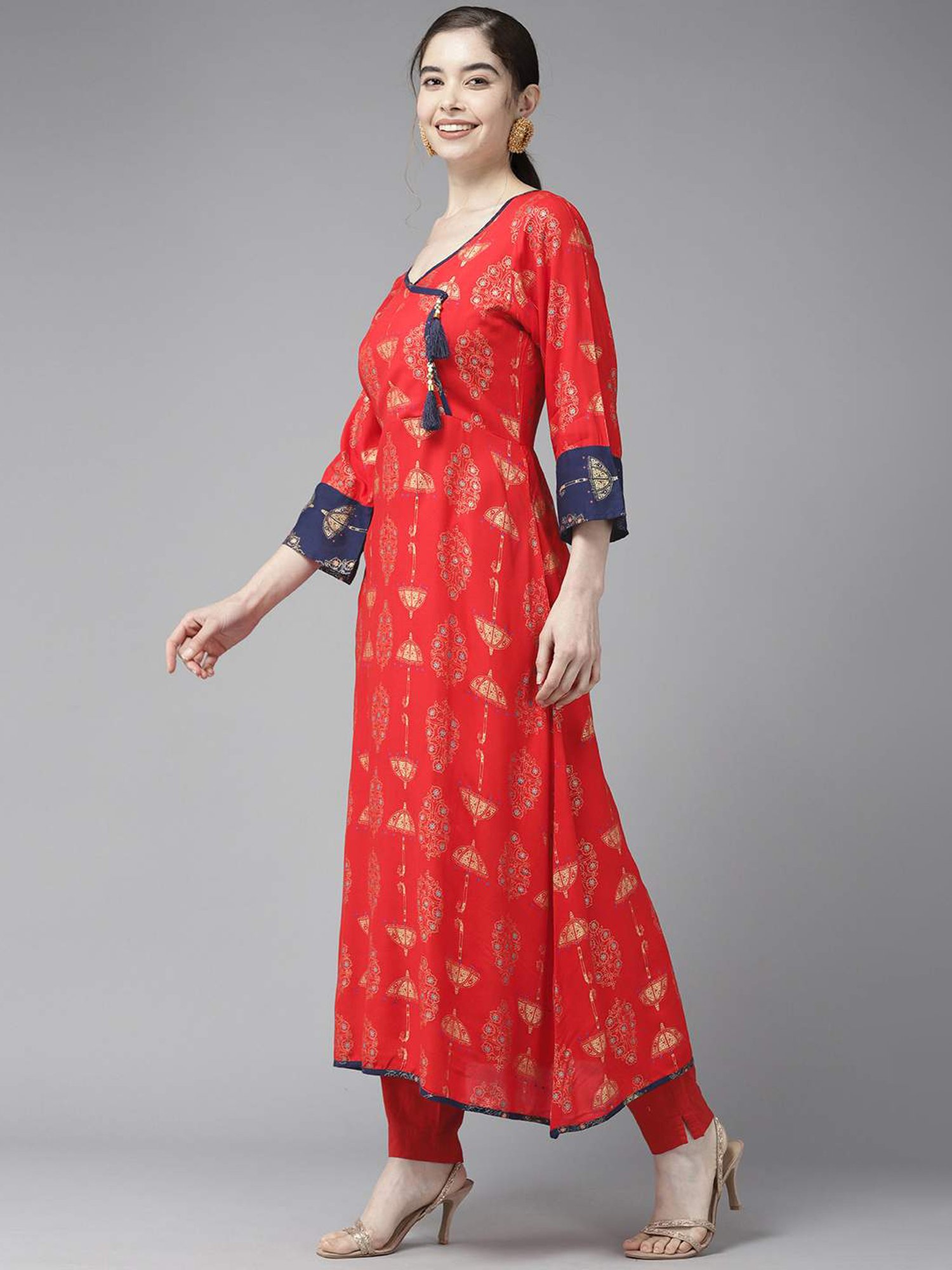 Aarika Coral Cotton Printed A Line Kurta