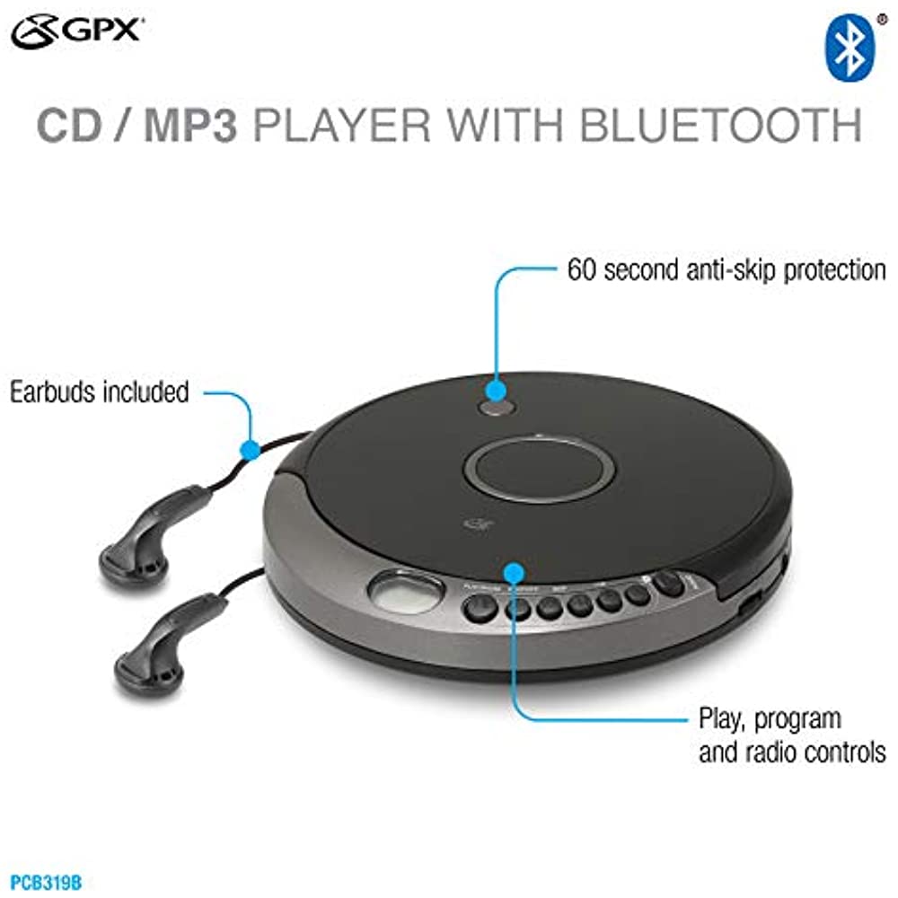 GPX PCB319B CD/MP3 Player with Bluetooth