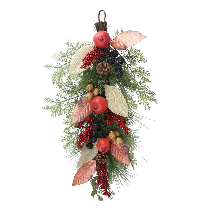 Northlight 30" Autumn Harvest Mixed Berry and Pine Needle Artificial Teardrop Swag - Unlit