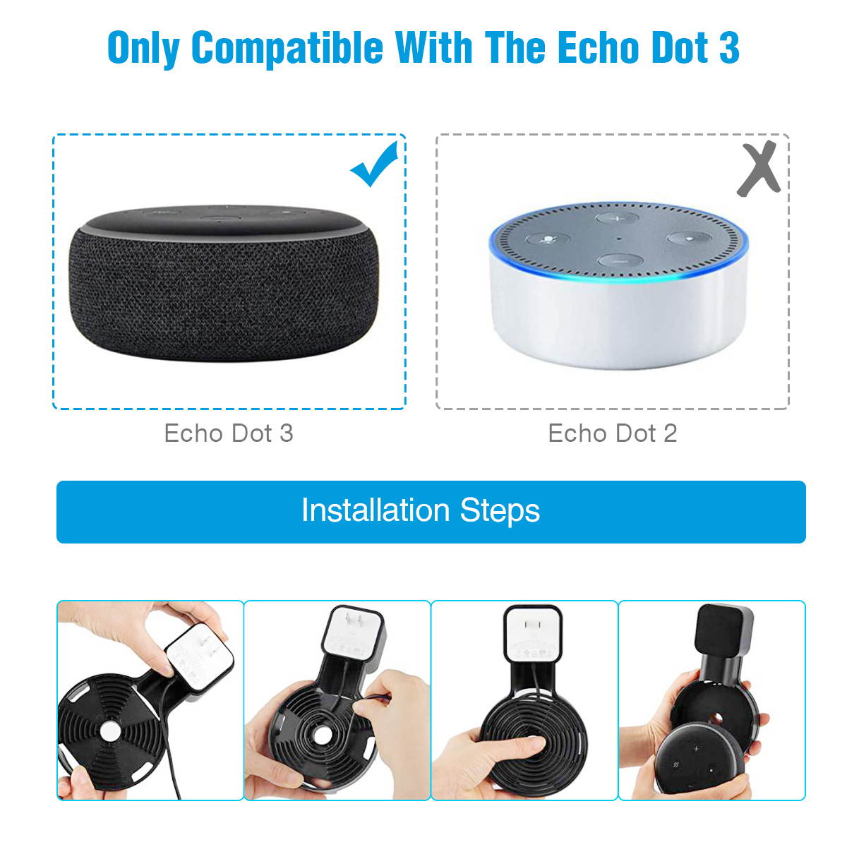 2pcs Outlet Wall Mount Stand Holder for Echo Dot 3rd Generation Speaker