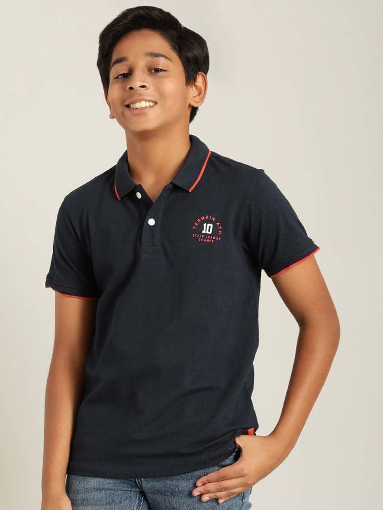 Indian Terrain Kids Navy Printed Polo T-Shirt