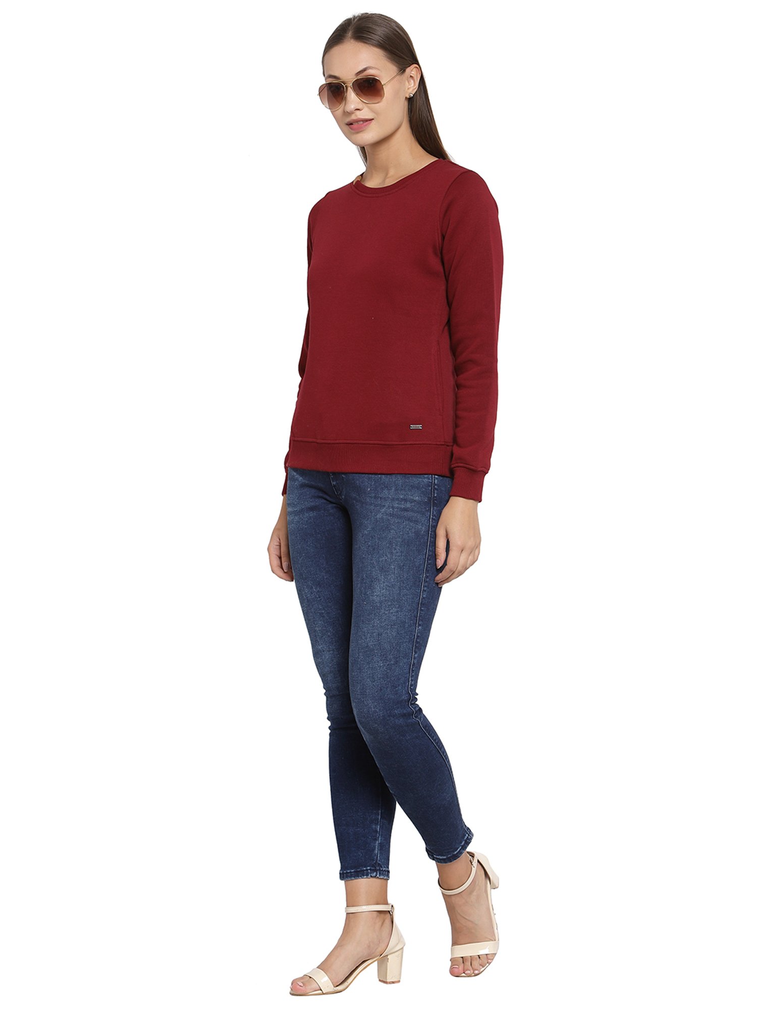 Juelle Maroon Round Neck Sweatshirt