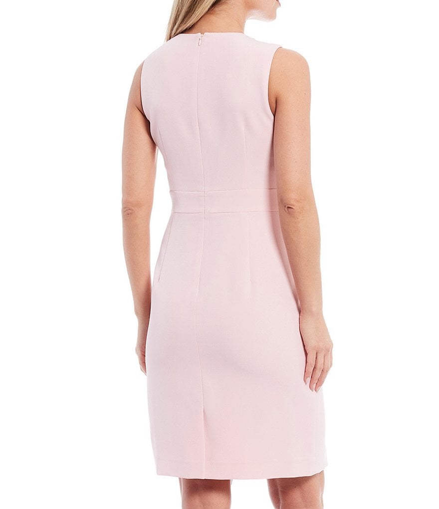 Kasper Sleeveless Banded Waist Stretch Crepe Sheath Dress