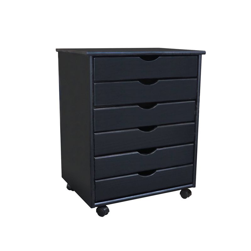 Adeptus Solid Wood 6 Drawer Wide Roll Cart Black