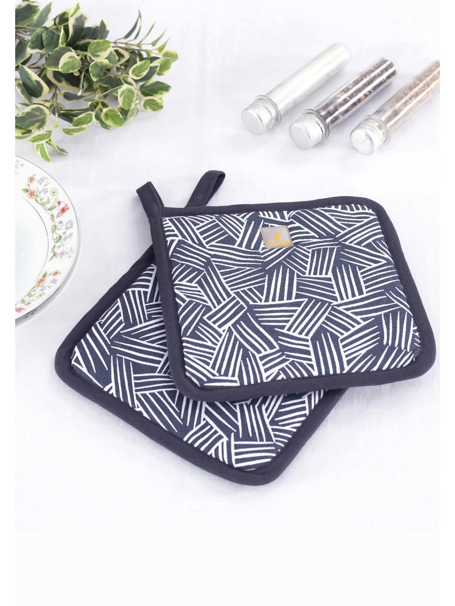 Maspar Navy 100% Cotton 225 GSM Pot Holder - Set of 2
