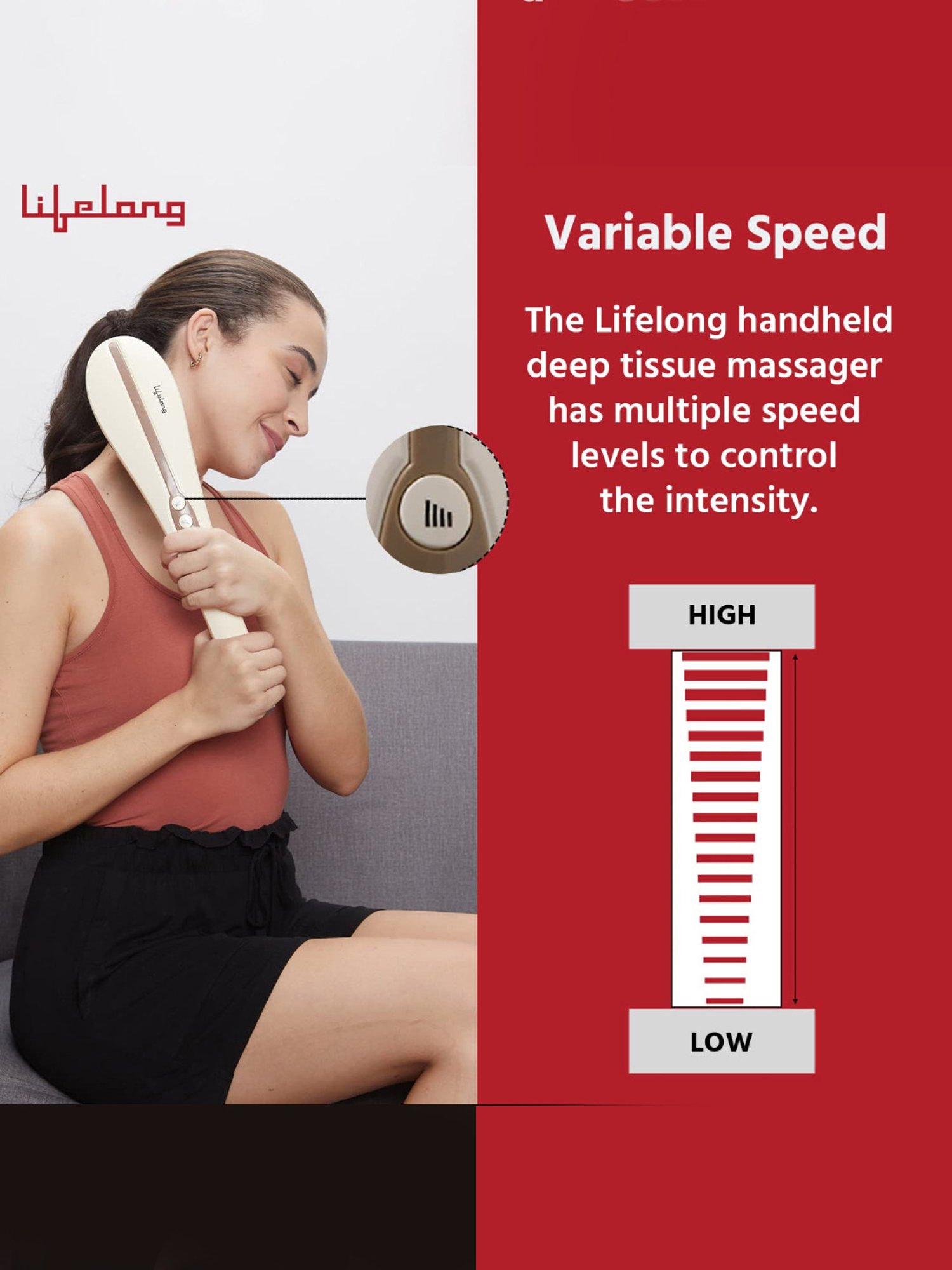 Lifelong LL45 Rechargeable Cordless Body Massager with 3 Attachments (Brown)