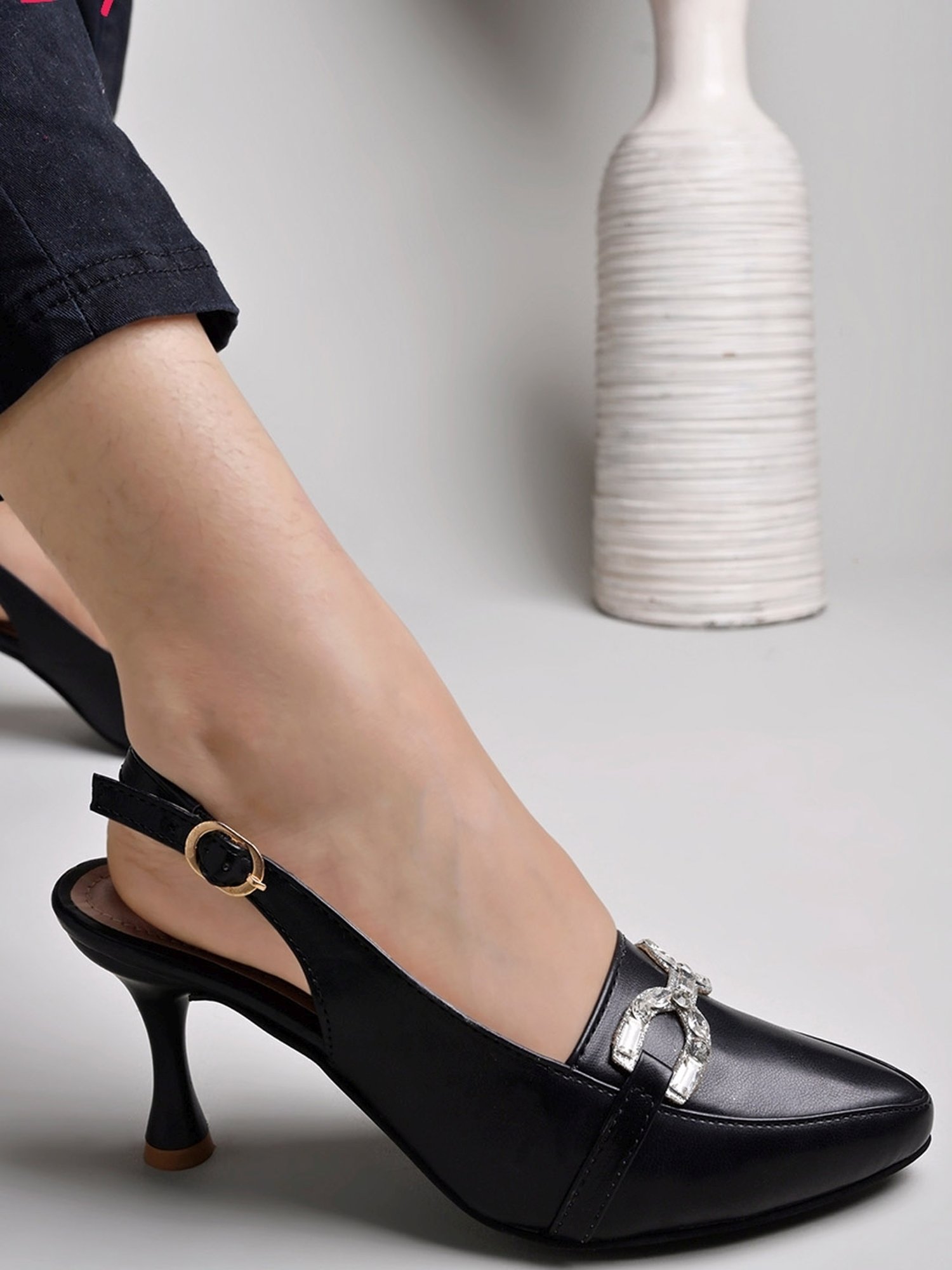 Shoetopia Women's Black Back Strap Stilettos