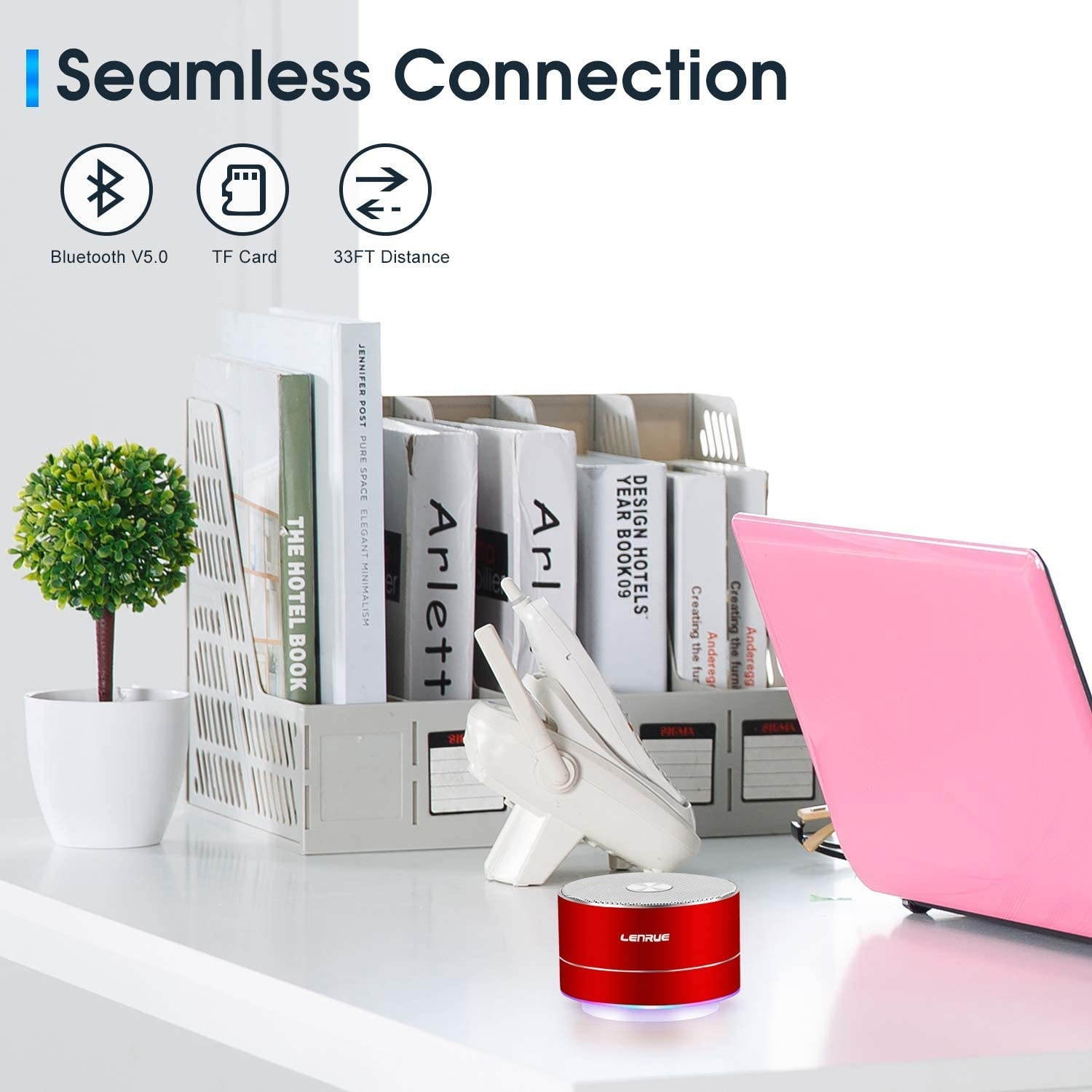 Portable Wireless Bluetooth Speaker with Built-in-Mic,Handsfree Call,AUX Line,TF Card,HD Sound and Bass for iPhone Ipad Android Smartphone and More(Red)