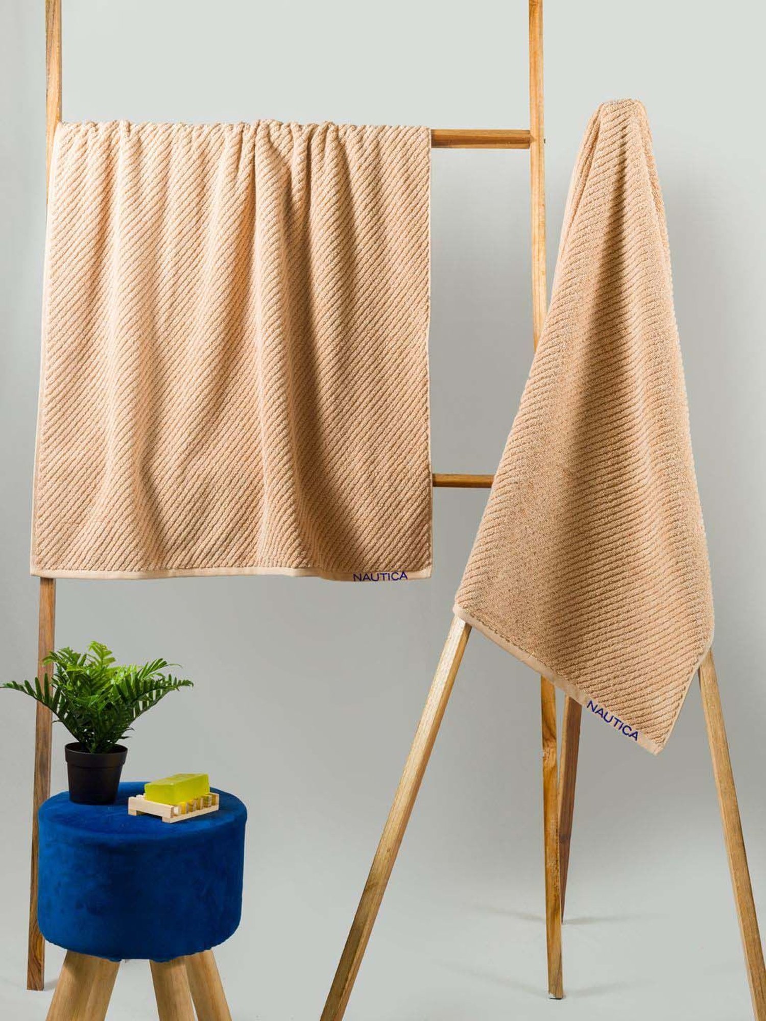 Nautica Cross View Wheat Cotton 600 GSM Fluffy Zero Twist Bath Towel - Set of 2