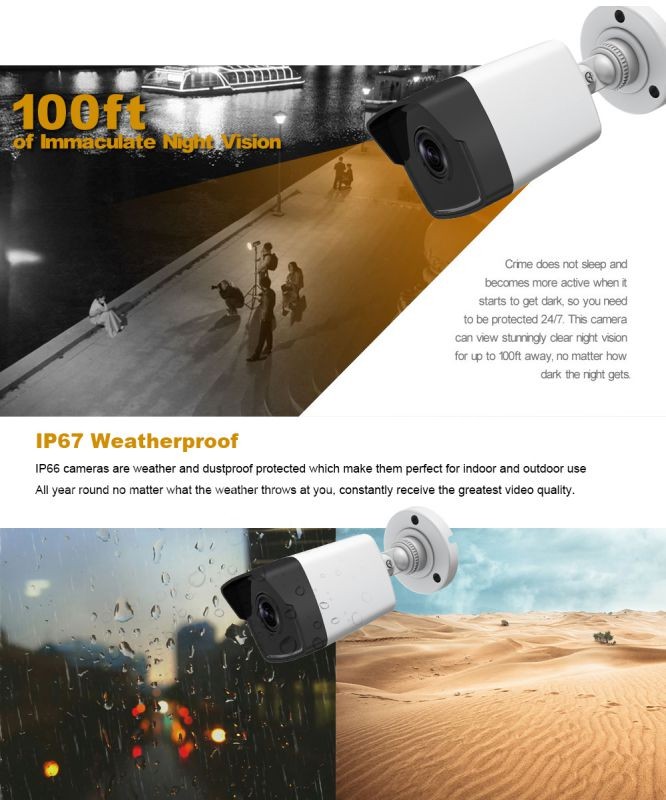 Hikvision 2MP DS-2CD1023G0E-I 2.8mm Fixed Lens IR Network Bullet Camera POE H.265 1080P IR30m IP67 IP Camera Night Vision (1-Pack)