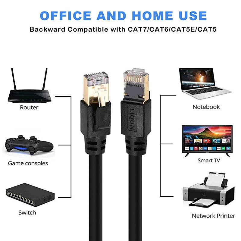 8 Ethernet Cable 60ft LIQUN Internet Cable Lastest 40Gbps 2000MHz High Speed SFTP Patch Cables with Gold Plated RJ45 Connector for Router Modem Gaming Xbox