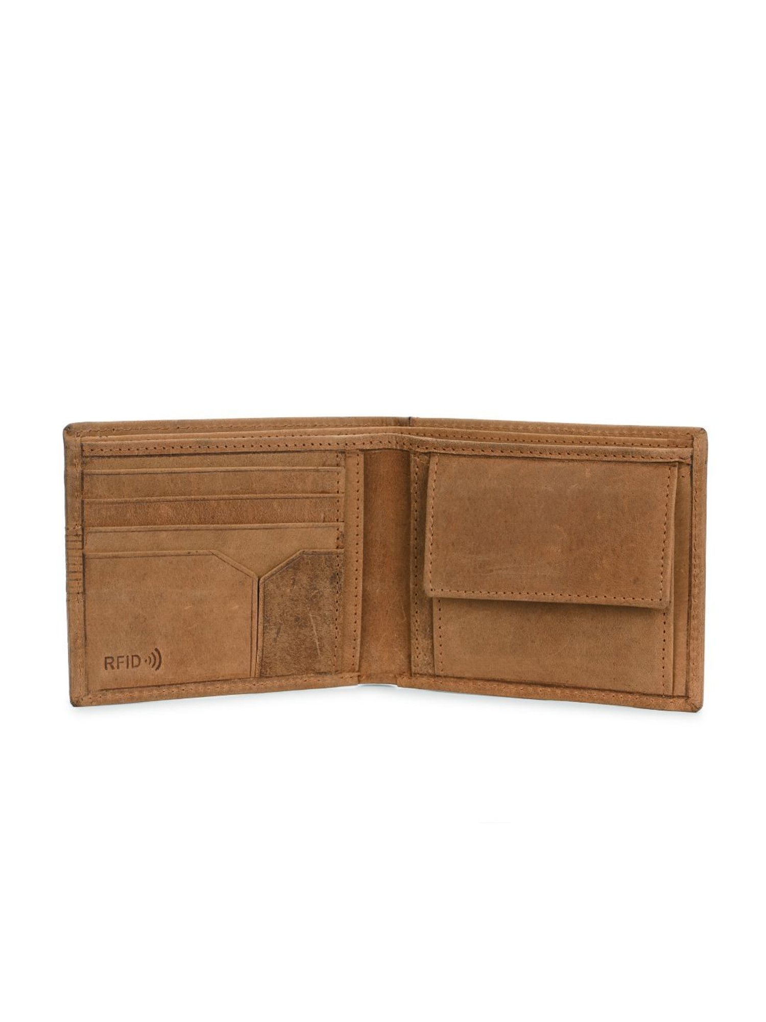 Clog London Tan Textured Leather Small Bi-Fold Wallet for Men