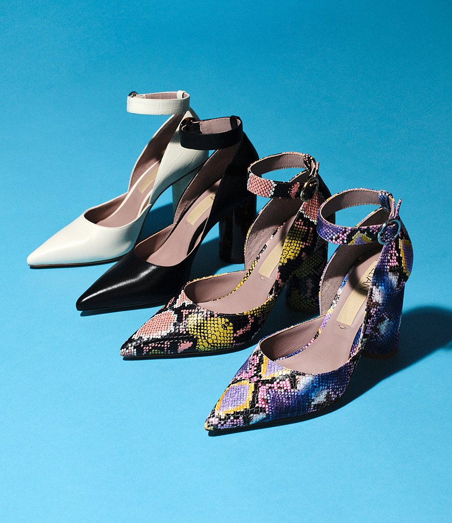 Deltan Jami Leather Ankle Strap Sculptural Tortoise Heel Pumps