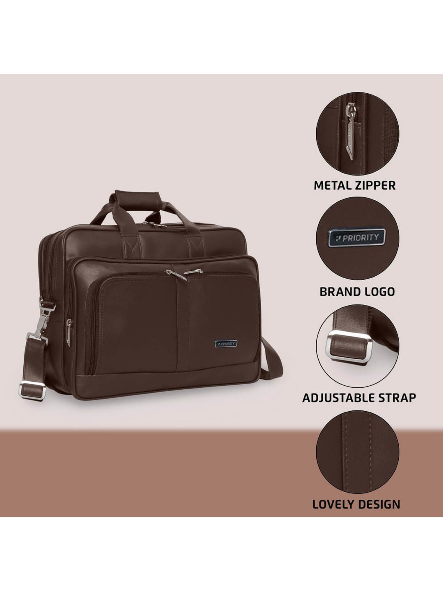 Priority Brown Synthetic Large Messenger Bag