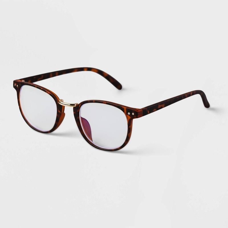 Men's Tortoise Print Round Metal Nose Bridge Blue Light Filtering Glasses - Goodfellow & Co™ Brown