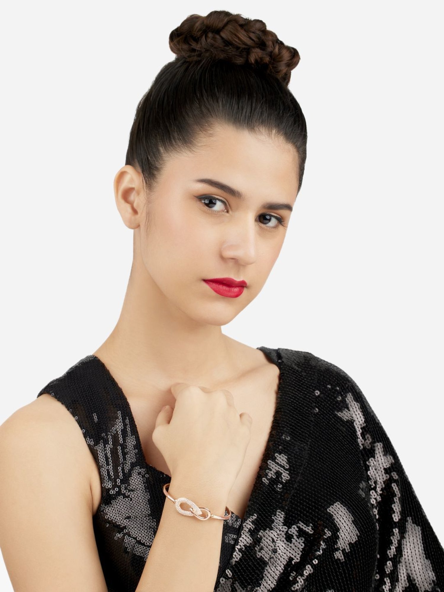 Zaveri Pearls Set of 2 Rose Gold Tone Contemporary Cubic Zirconia Brass Kada Bracelet-ZPFK17975