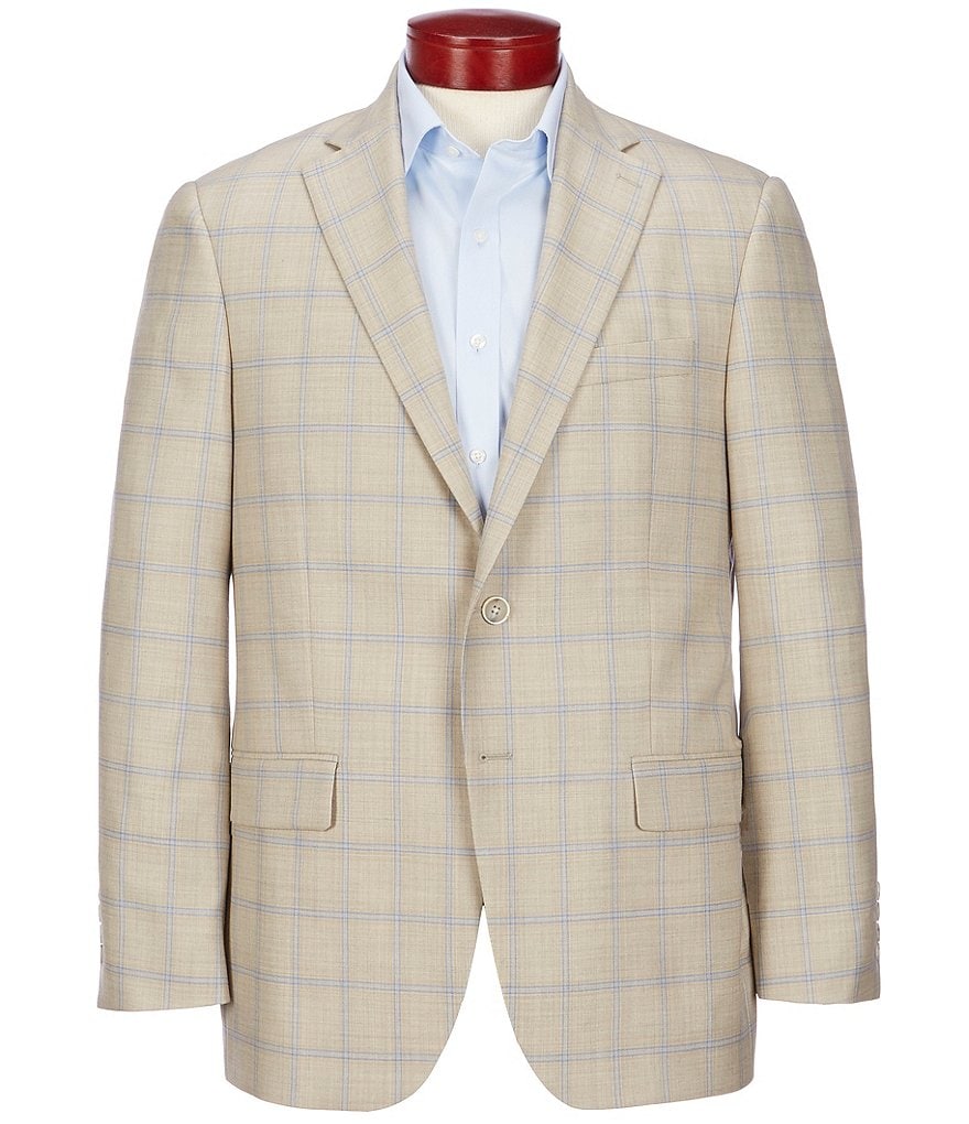 Hart Schaffner Marx Classic Fit Tan Plaid Wool Sportcoat