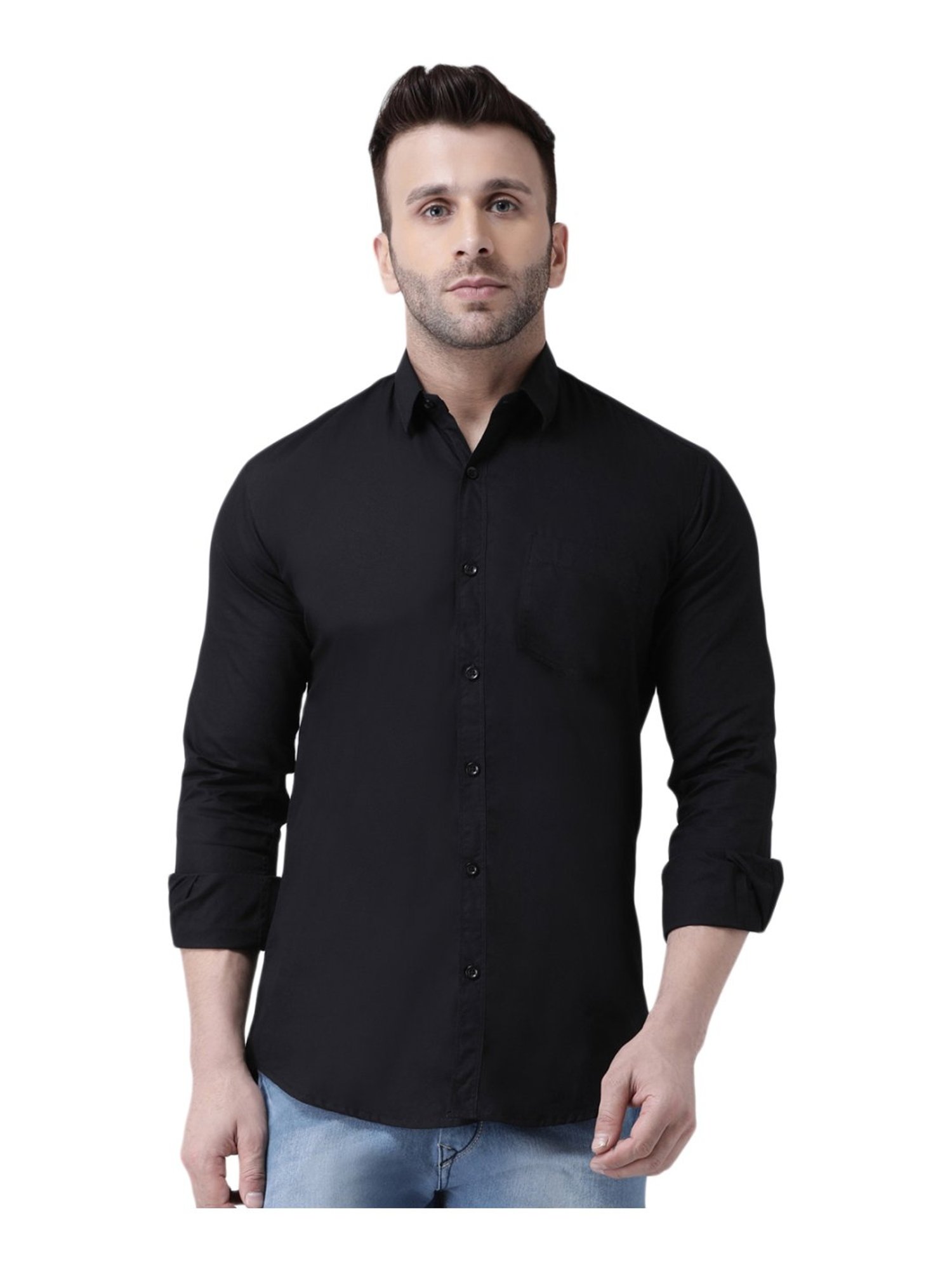 Hang Up Black Cotton Slim Fit Shirt