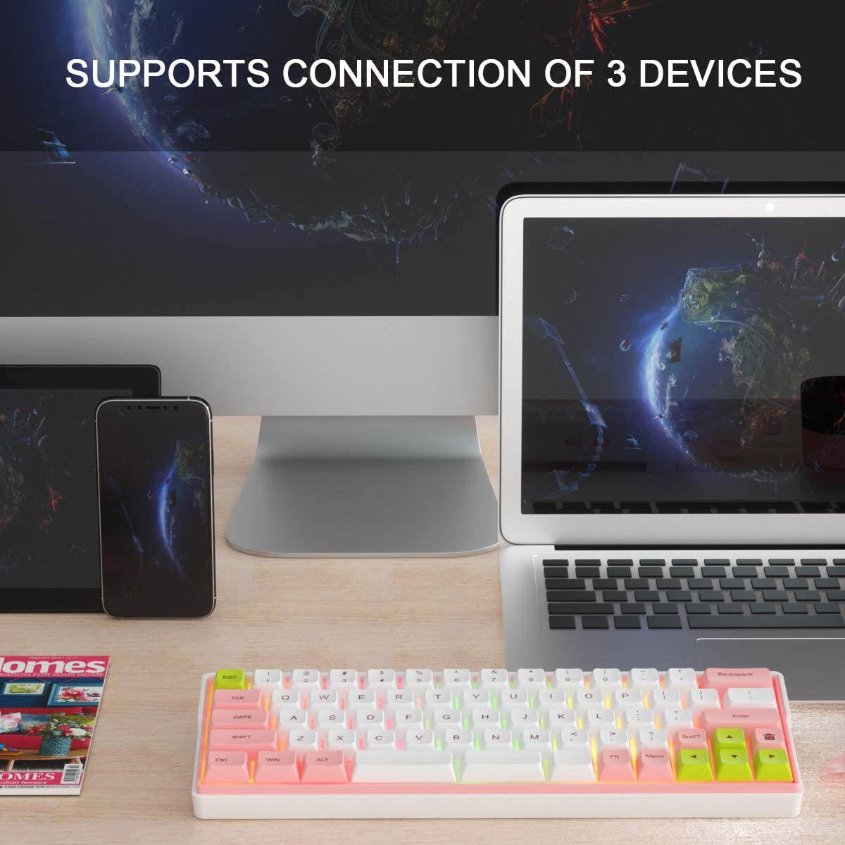 KEMOVE 64-66 Dolch Bluetooth 5.1 Hot-swappable Convertible 60% RGB Mechanical Gaming Keyboard - Wireless/Wired Mode, 100% PBT Keycaps, Full Keys Programmable for Win/Mac (Gateron Optical Blue Switch)