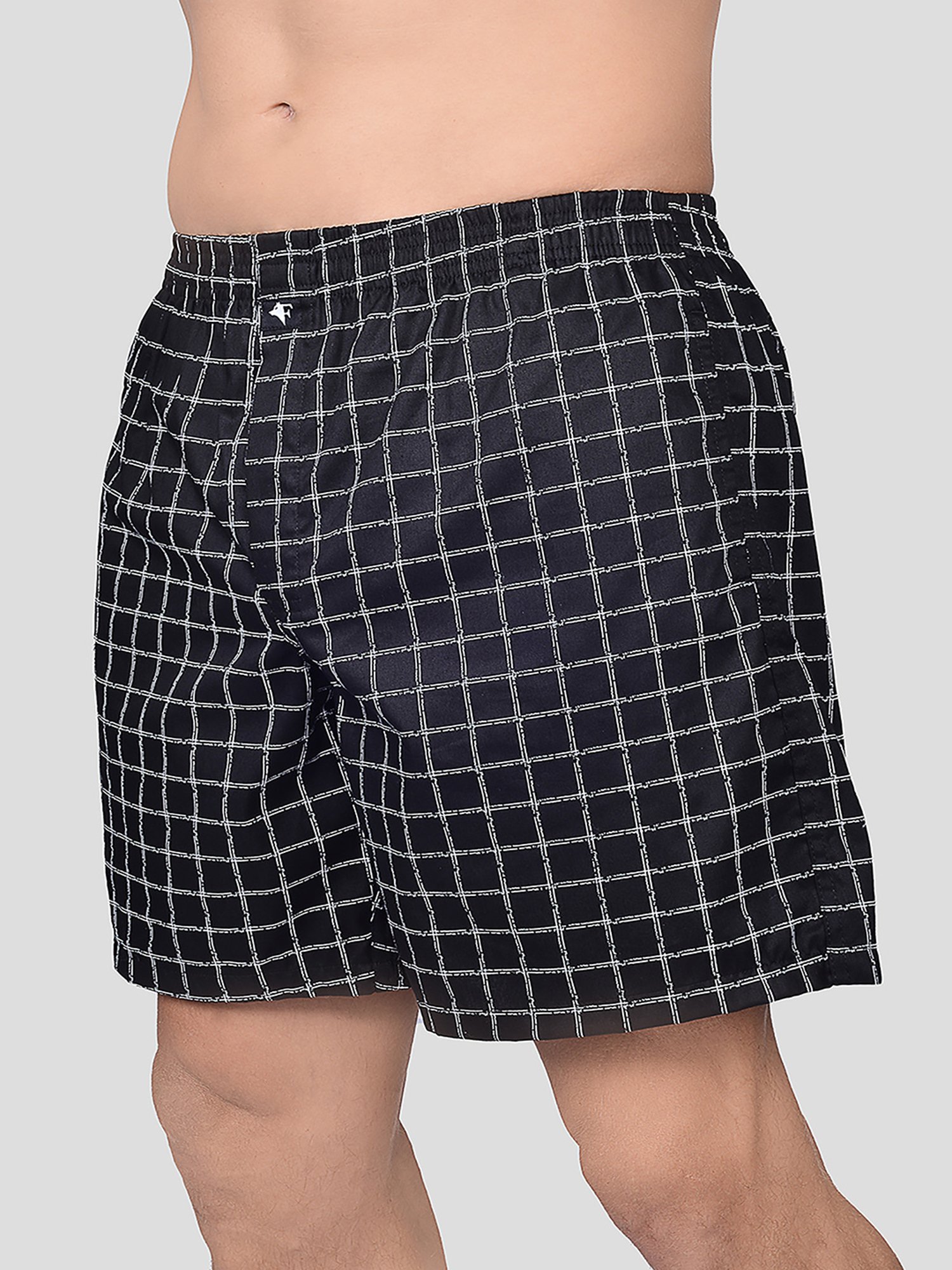 Frenchie Black Relaxed Fit Check Boxers