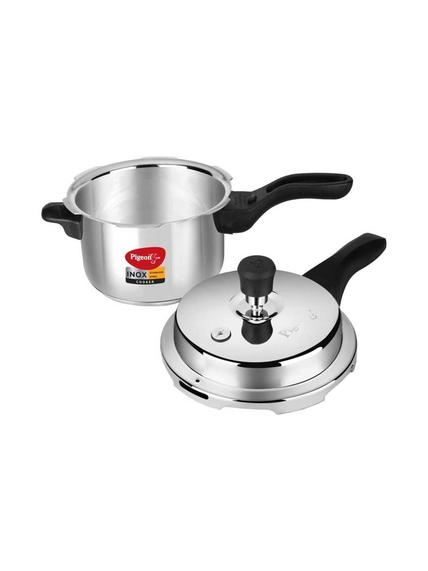 Pigeon Silver & Black Stainless Steel Induction Friendly Pressure Cooker (3 L) - Set of 1