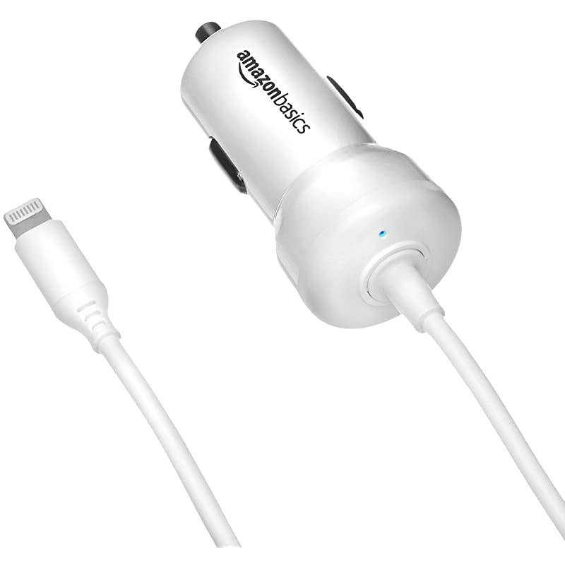 Coiled Cable Lightning Car Charger 5V 12W 15Foot White 5Pack