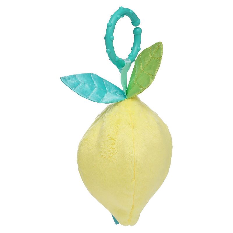 Manhattan Toy Mini-Apple Farm Lemon Baby Travel Toy with Rattle, Squeaker, Crinkle Fabric & Teether Clip-on Attachment