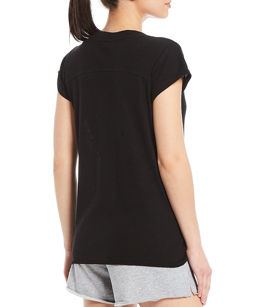 Calvin Klein Performance Tic Tac Toe Roll Cuff Short Sleeve V-Neck Top