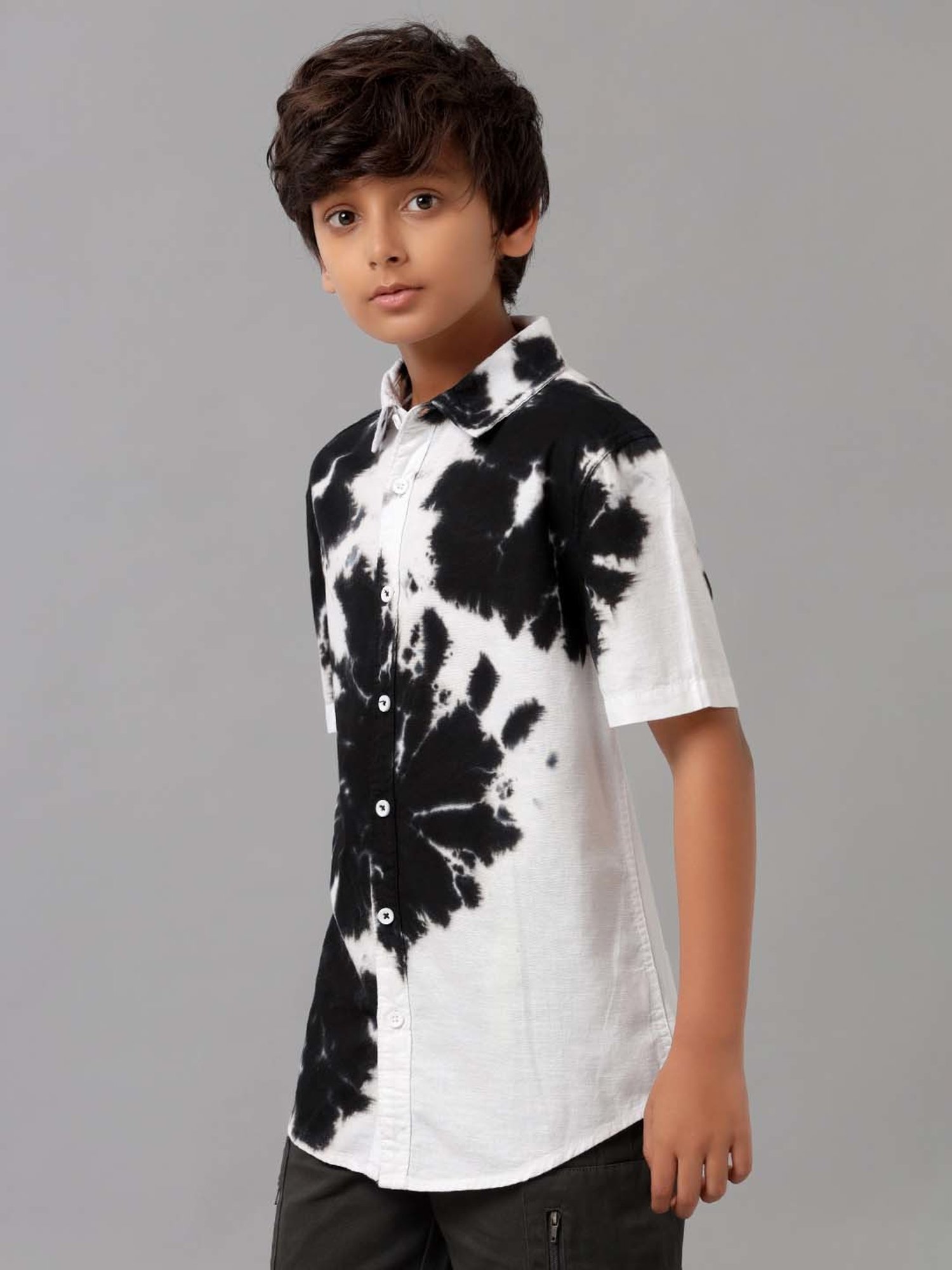Under Fourteen Only Kids Black & White Cotton Printed Shirt
