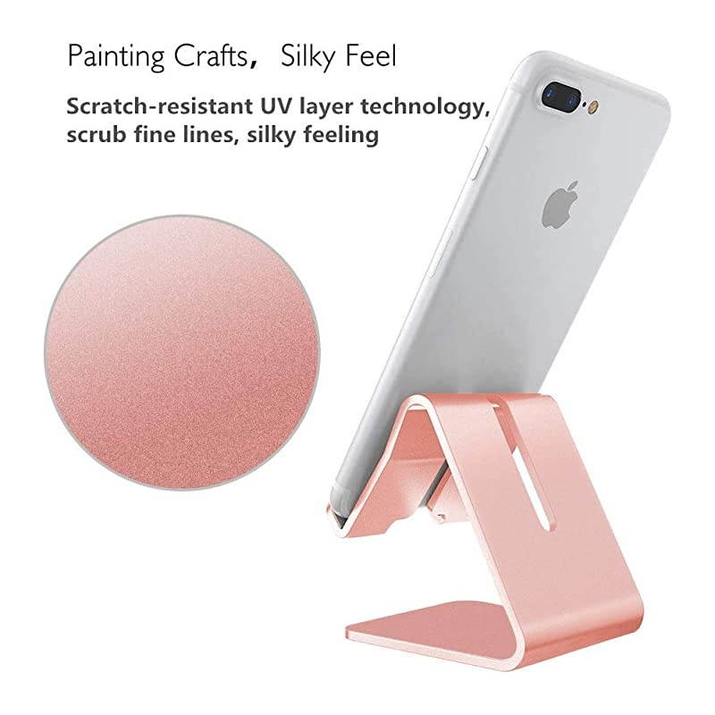 Cell Phone Stand Universal Portable Aluminum Desktop Charger Mount Holder Metal Tablets Dock Cradle for iPhone 11 X 8 7 6 Samsung Galaxy s10 9 All Smartphone Rose Gold