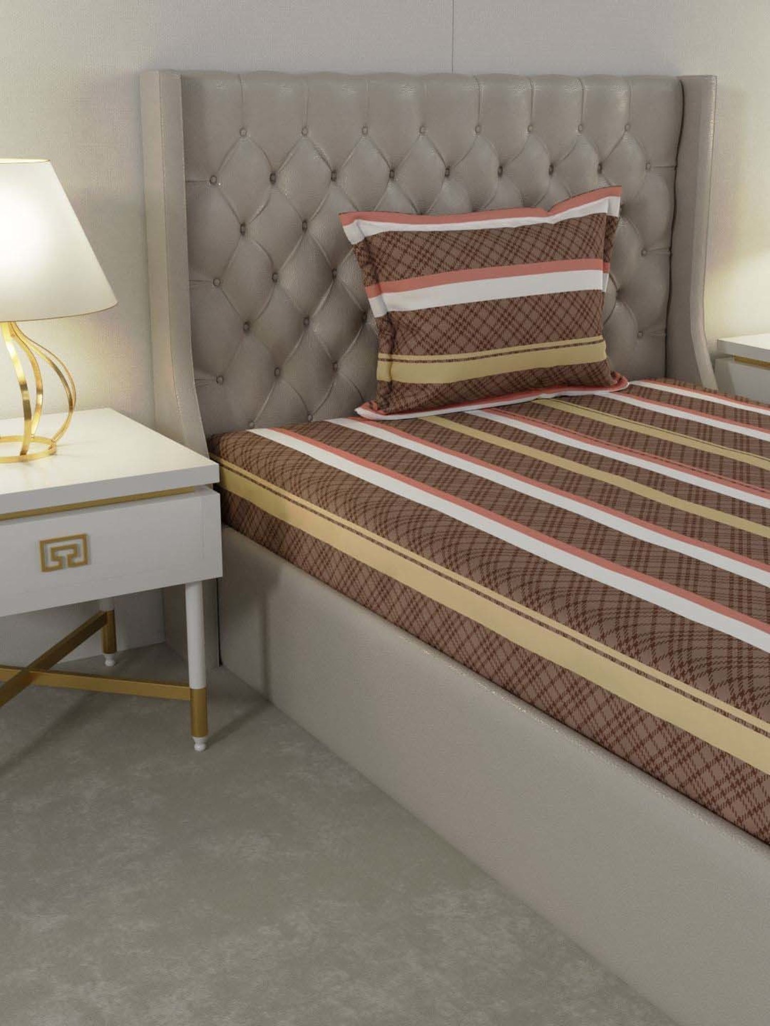 Raymond Home Delight Brown 104 TC Cotton Single Bedsheet with 1 Pillow Cover