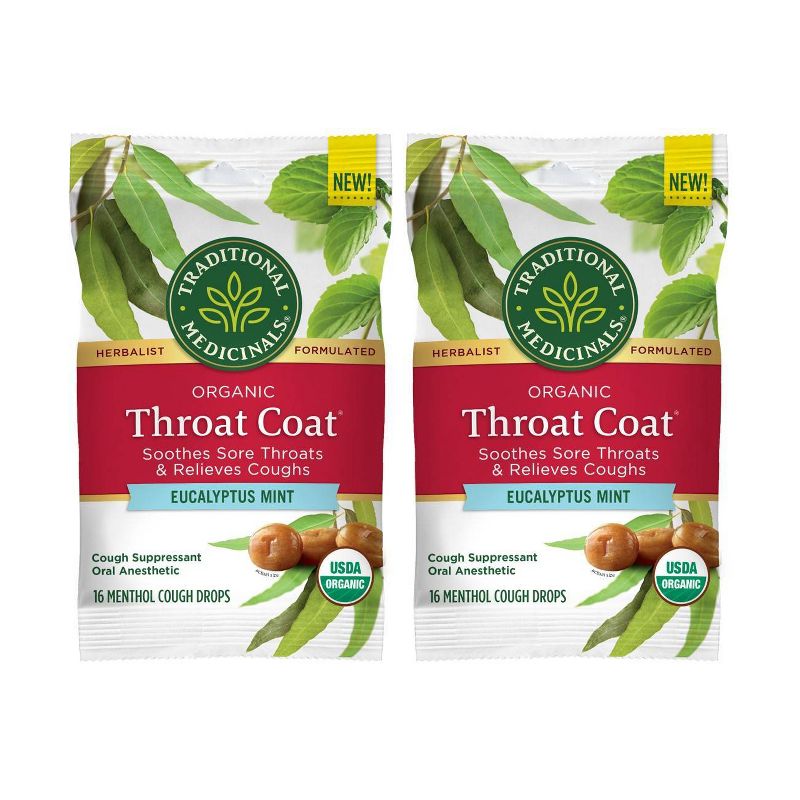 Traditional Medicinals Throat Coat Eucalyptus Mint Lozenges - 2pk/16ct