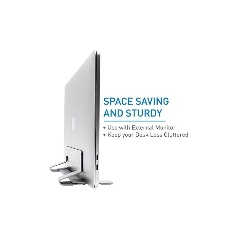 Vertical Laptop Stand for Desk Space Weighted Aluminum Frame with Adjustable Cradle to Fit Any Device 63in to 119in Thick Improve Airflow and Stay Organized Laptop Vertical Stand