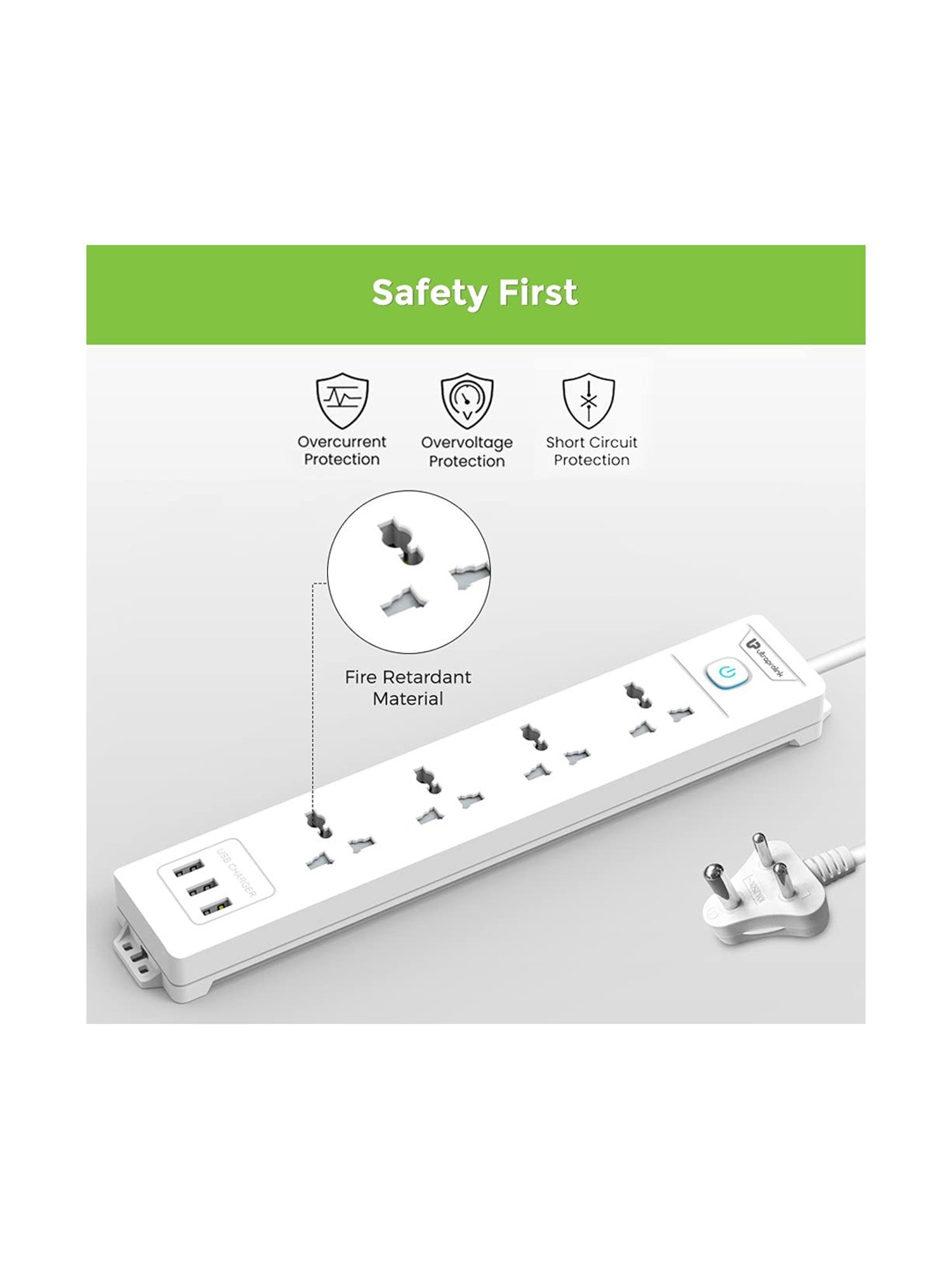UltraProlink UM1049U Surge Protector 350J with 4 Sockets 3 USB Ports 2500W 2m Cable + Master Switch