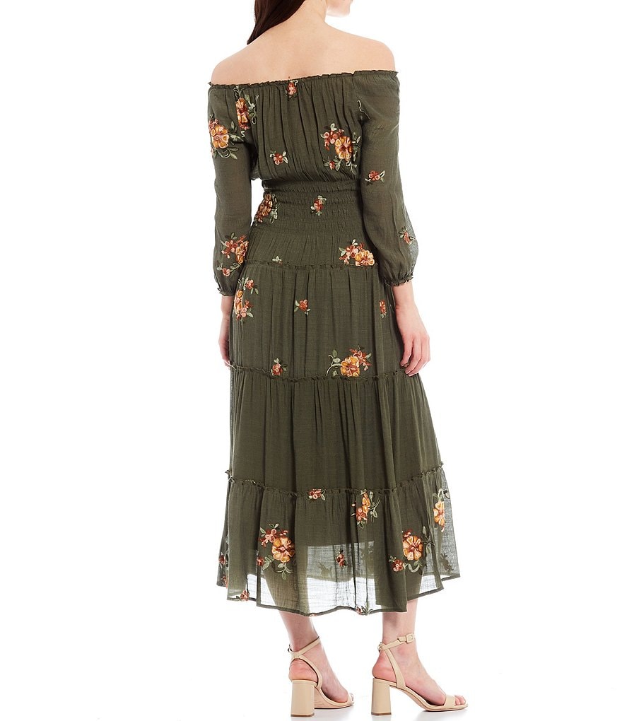 Figueroa & Flower Petite Size Veronica Embroidered Off-The-Shoulder Tiered Maxi Dress