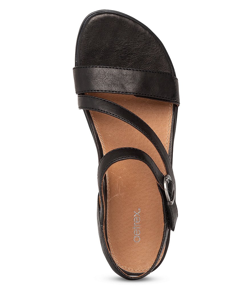 Aetrex Tia Leather Buckle Detail Strappy Sandals