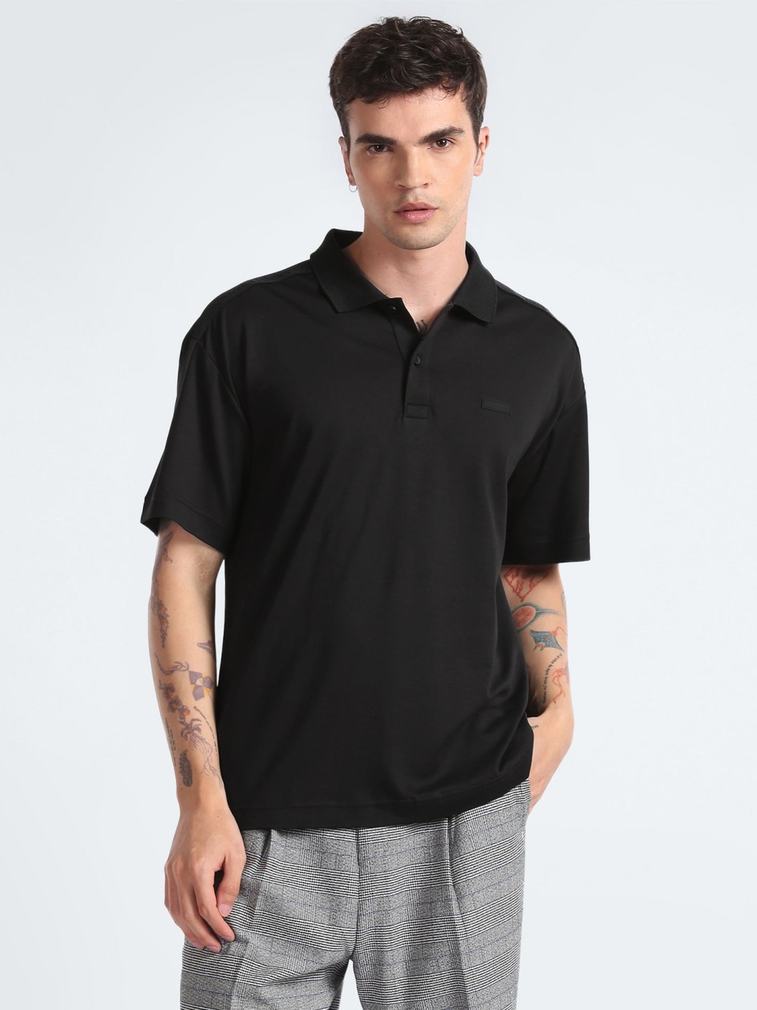 Calvin Klein Jeans Black Cotton Regular Fit Polo T-Shirt