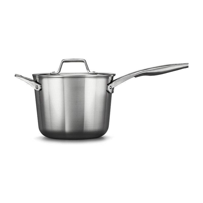 Calphalon Premier 4.5 Quart Stainless Steel Metal Dishwasher Safe Saucepan Kitchen Cookware with Lid and Stay Cool Handle, Silver