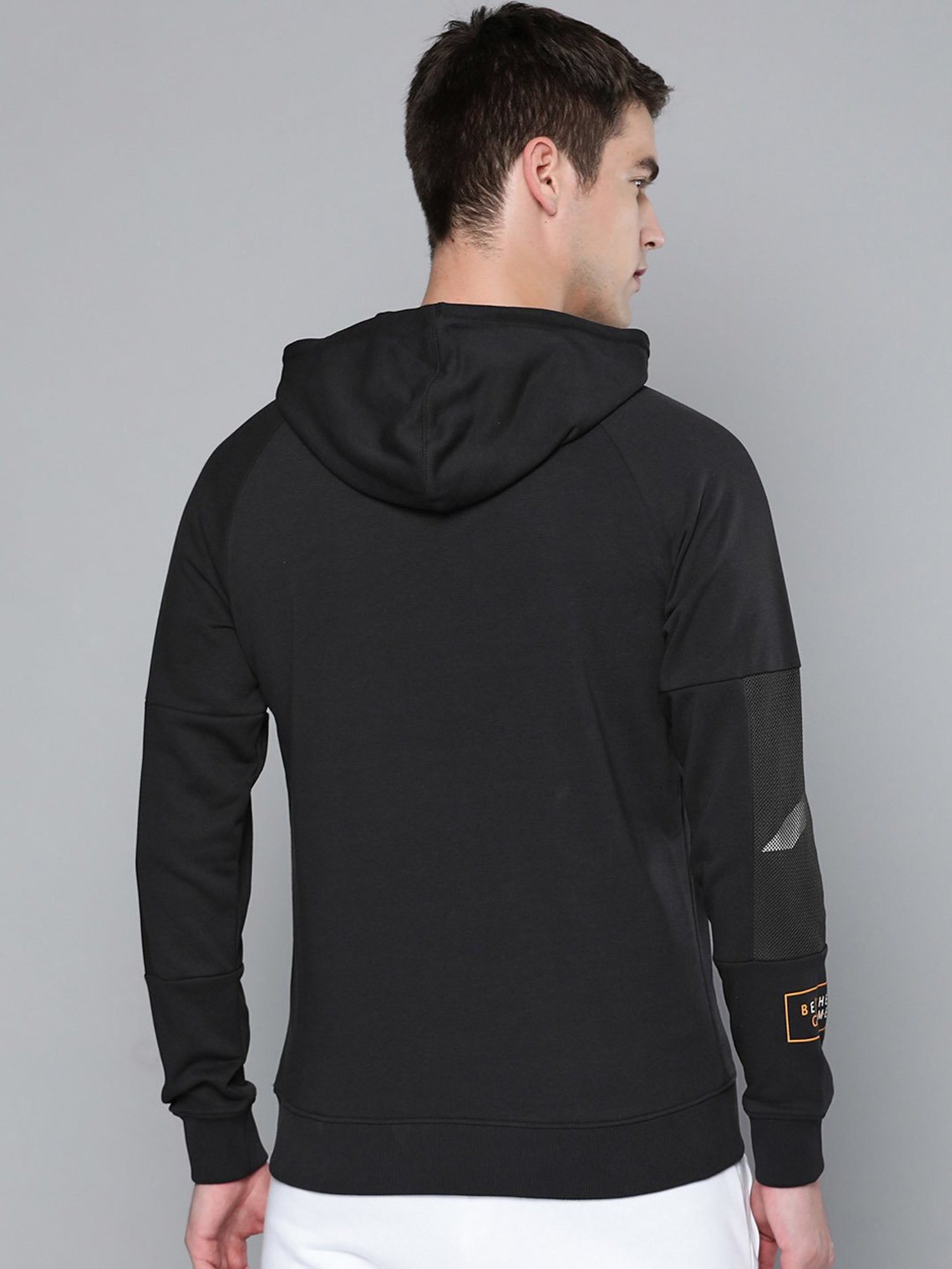 ALCIS Black Regular Fit Printed Hooded Sweatshirt