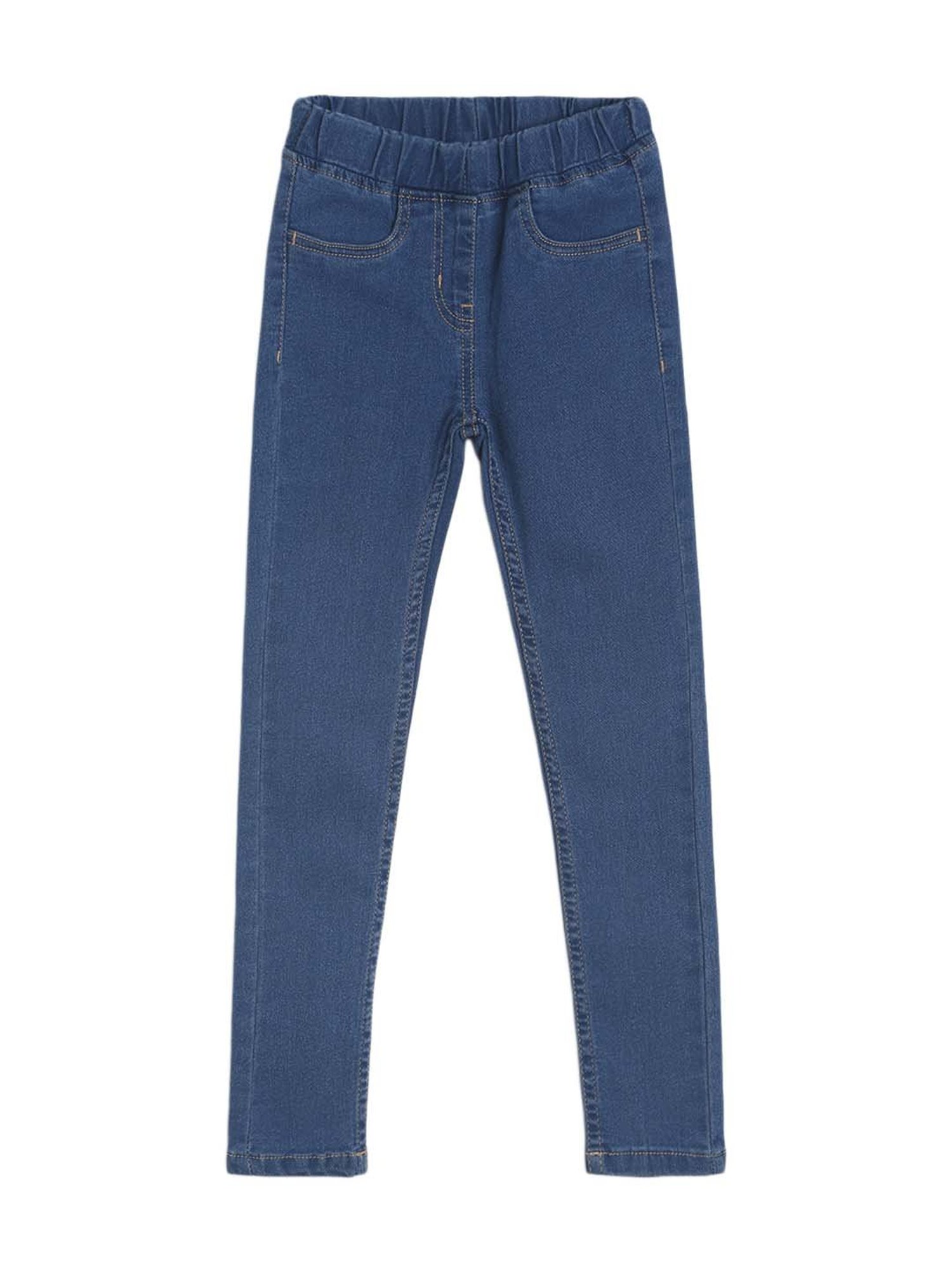 Tales & Stories Girls Dark Blue & Blue Cotton Jeggings - Pack of 2