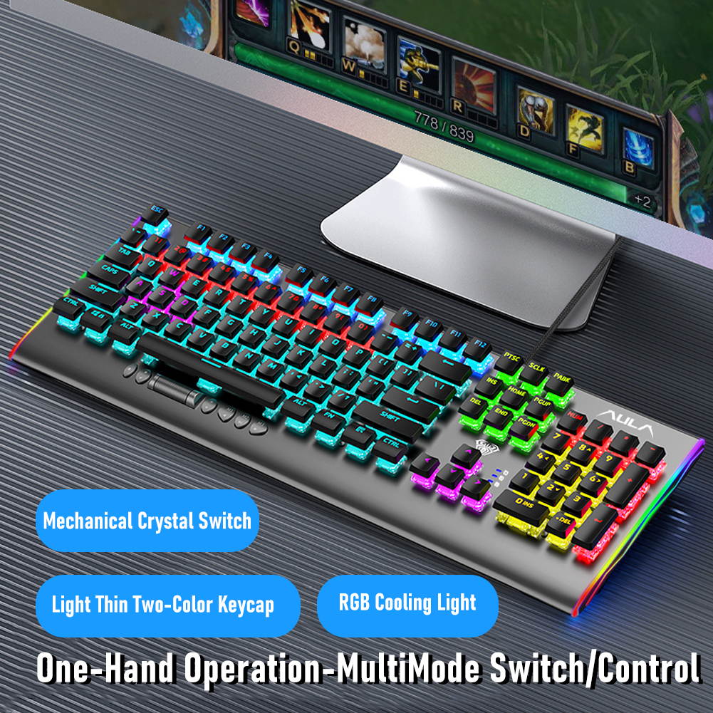 AULA F2099 RGB Mechanical Gaming Keyboard, with Media Keys, Rainbow Backlight, Slim Keycaps, Metal Panel, 104-Keys Anti-Ghosting Wired PC Gaming Keyboards for Laptop, Desktop Computer